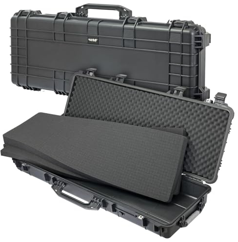 HMF Outdoor Waffenkoffer für Langwaffen ODK200, Wasserdichter IP67 Gewehrkoffer mit Rasterschaumstoff | 113 x 41 x 15,5 cm | Schwarz