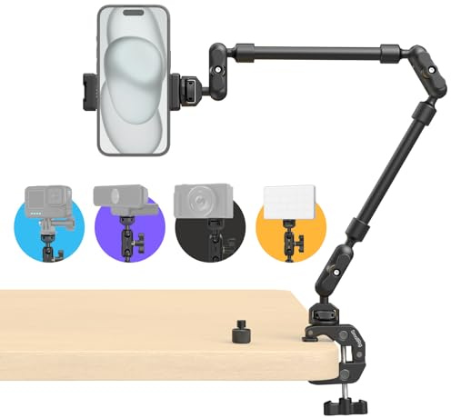 SMALLRIG 22" Magic Arm mit Klemme, Flexible Camera Desk Mount & klemme, Überkopf Telefonhalterung, Gelenkarm mit Reibungsausleger mit 1/4" Gewind, für Licht, Webcam, Mikrofon, Action-Kamera - 4766