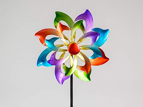 Formano Buntes Windrad Blume 122x30 cm Gartenstecker Windspiel Gartendeko Blumenstecker