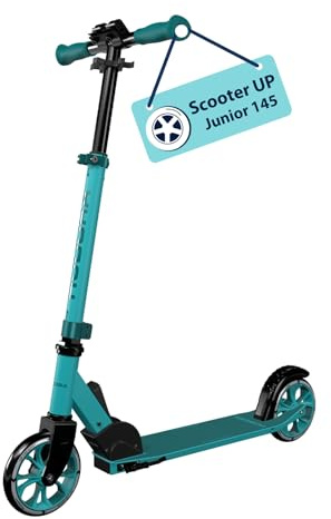 HUDORA Scooter Up 145 Junior - Teal - Hochwertiger & sicherer Kinder Roller ab 3 Jahre - Zusammenklappbarer City Roller mit 145 mm Rollen - Höhenjustierbarer Scooter für Jungen & Mädchen bis 60 kg