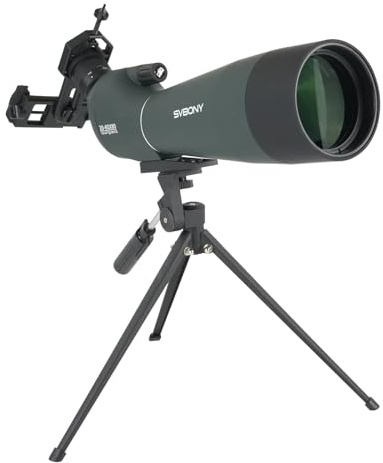 Svbony SV28 HD Spektiv, Sportschützen Vogelbeobachtung 20-60x80 mit Stativ | Spektiv Jagd, für Wildtierbeobachtung, HD Porro Prisma, FMC Optik, Wasserdicht, Stativ und Handyadapter inklusive