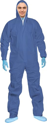 ACE CoverX Arbeits-Overall mit Kapuze - Einweg-Schutzanzug für die Arbeit - gegen Chemikalien & Partikel - Blau - XL