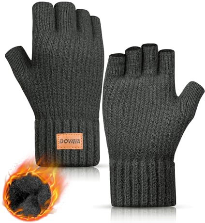 DOVAVA Handschuhe Fingerlos Herren Damen,Winterhandschuhe Touchscreen,Thermo Halbfinger Strickhandschuhe mit Weichem Innenfutter für Laufen Radfahren Freizeit Outdoor (Schwarz