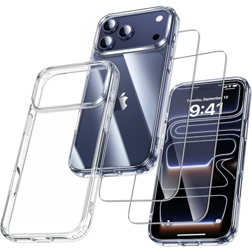 UniqueMe Hülle für iPhone 17 Pro Max - Case & 2 Folie, Transparent | Rundumschutz Set für iPhone 17 Pro Max Case, Schutzhülle Cover, Stoßfest Militärstandard, Anti-Kratzer, Dünn