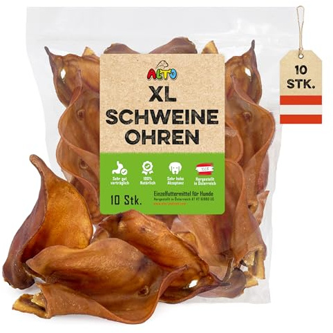 Alto - 10 XL ganze Schweine-Ohren für Hunde | getrocknete Schweineohren ohne fettige Muschel | auch für Welpen - 100% Natürlich | hergestellt in Österreich