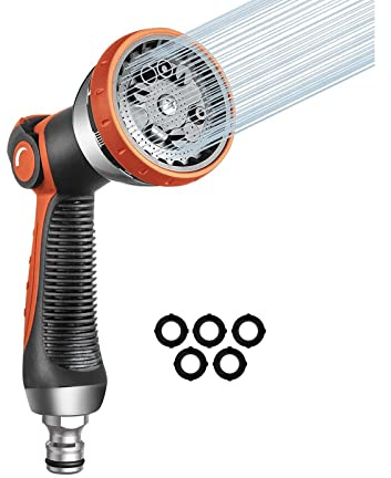 Gartenbrause metall,Garten Handbrause,Garten Spritzpistole 10 Sprühbilder Multifunktional Bewässerungsbrause Hochdruck Handsprüher Verstellbarer Wasserdurchfluss für Bewässerung Rasen (Orange)