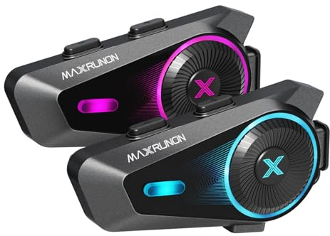 MAXRUNON D10 Motorrad Bluetooth Headset, 4 Fahrer Helm Kommunikationssystem | 1,6km Reichweite, Bluetooth 5.4, Audio-Multitasking, ENC-Geräuschunterdrückung, FM, IPX7, Universelle Kopplung, Doppelpack