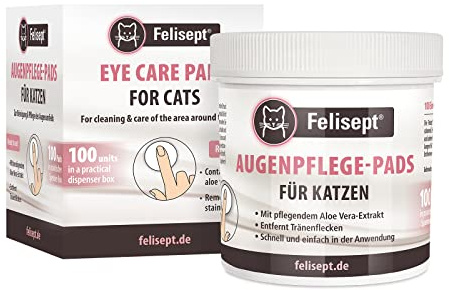 Felisept Augenpflege-Pads für Katzen 100 Stück - Mit Aloe Vera Extrakt - Fingerlinge zur Reinigung & Pflege des Augenumfelds - Katzen Pflege gegen Schmutz & Tränenstein - Augenreiniger Katze