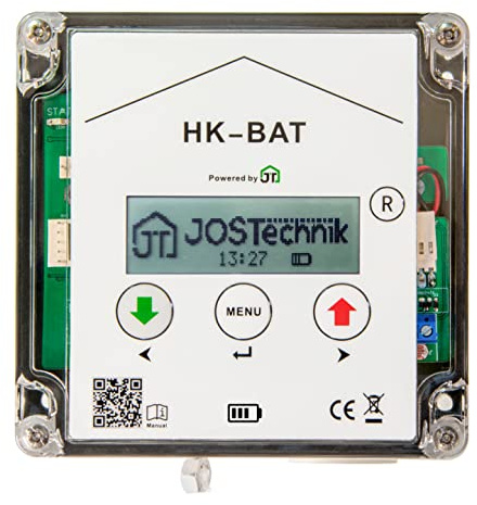 JOSTechnik Klappensteller für Hühnerklappen Batteriebetrieb HK-BAT + Steuerung für Anlocklicht