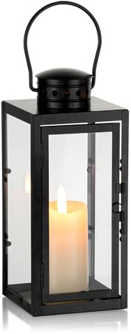 NUPTIO Laterne Schwarz für Kerzen Deko: 24cm Laternen Draußen Metall Outdoor Grablaterne Friedhof Grabschmuck Wetterfest Kerzenlaterne Garten Windlicht Drinnen Weihnachtstag