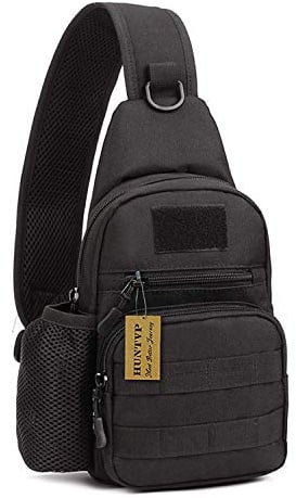 HUNTVP Taktisch Brusttasche Military Schultertasche Tactical Chest Sling Pack MOLLE Armee Crossbody Bag Militärisch Umhängetasche Mini Single Strap Rucksack für Reisen Wandern Camping,Typ-1 Schwarz