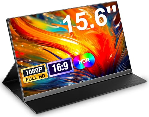 15,6'' Portable Monitor, 1080P FHD Tragbarer Monitor mit Schutzhülle | Mobiler Monitor IPS Bildschirm mit Lautsprechern, Ultra-Dünner Zweitbildschirm für Laptop/PC/Mac/Xbox- USB-C & HDMI Anschluss