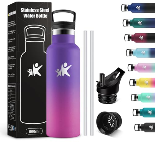 KollyKolla Trinkflasche Edelstahl 500ml, Thermoskanne, Auslaufsichere Isolierflasche Doppelwandig, Kohlensaeure Geeignet, Wasserflasche Edelstahl für Fitness, Schule, Outdoor