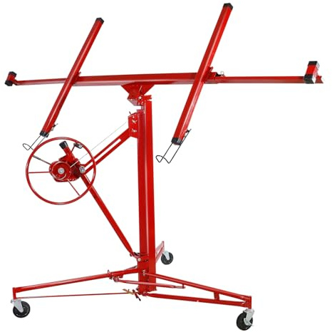 CCLIFE Plattenheber Klappbar XXL Trockenbau Rigips bis 68kg 140-350cm | Klappbarer Plattenlift mit 3 feststellbaren Rädern, Hubhöhe 140–350cm, max. 68kg Traglast, rote Ausführung für Rigipsarbeiten