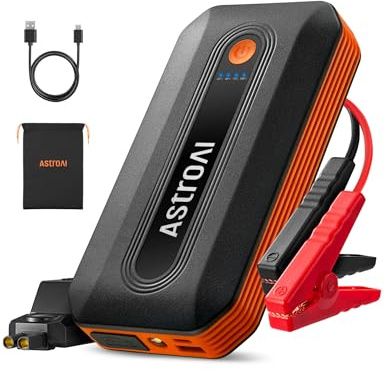 AstroAI Starthilfe Powerbank für pkw, Batterie Booster Auto Starthilfe Powerbank für 7,0 L Benzin/ 5,5L Diesel, Jump Starter Auto mit LED für 12V Autos und Motorräder, QC 3.0 USB Ausgänge, Orange