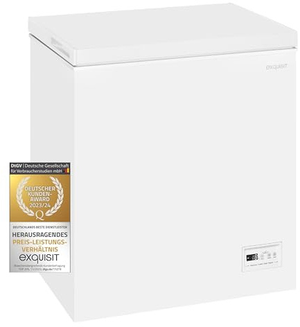 Exquisit Gefriertruhe GT150-E-040E weiss | Tiefkühltruhe 142 Liter Nutzinhalt | 4 Sterne | Schnellgefrieren | Einhängekorb | 55cm Breite