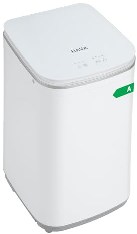 HAVA Mini Waschmaschine, 3 kg Fassungsvermögen Kleine Waschmaschine & Schleuder, Vollautomatisch mit 8 Programmen, Heißwaschfunktion & Ablaufpumpe, Platzsparend für Wohnungen, Wohnheime und Wohnmobile