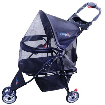 FOURPAW Haustier-Kinderwagen mit 3 Rädern für Katzen und Hunde, mit Aufbewahrungskorb, Getränkehalter, Reise-Buggy.