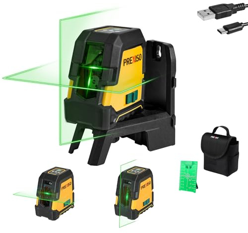 PREXISO Kreuzlinienlaser Grün 30m, Selbstnivellierend Linienlaser mit Dualem Lasermodul, mit Magnethalterung, Laserzieltafel & Schutztasche, USB-Aufladung, für Bau, Bodenfliesen, Hausrenovierung