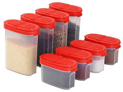 SIGNORA WARE Premium Gewürzboxen Aufbewahrungsboxen für Gewürze in groß und klein mit praktischen Streuer aus BPA-Freiem Plastik luftdichtes Vorratsdosen Set für die Küche - 8er Pack