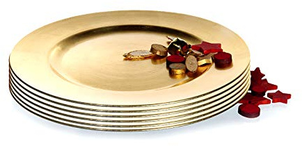 BigDean Platzteller 6 Dekoteller Event Teller 33cm Unterteller Antik Gold | Kunststoff Teller Tischdeko