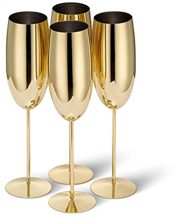 Oak & Steel - 4 Edelstahl Sektgläser, Champagner & Prosecco Gläser (285ml) - Gold - Robust & Unzerbrechlich - Geschenkset für Geburtstage, Hochzeiten & Weihnachten