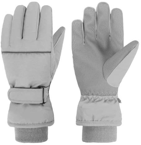 TRIWONDER Kinder Skihandschuhe, warm, Winddicht, für Skifahren und Snowboarden, für Jungen und Mädchen (Grau, S (4-6 Jahre alt))