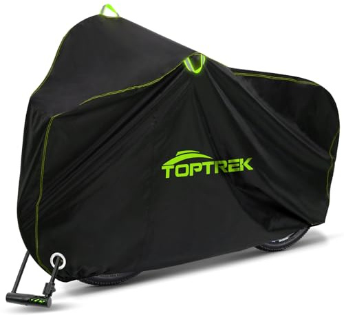 toptrek Fahrradabdeckung 210D Oxford-Gewebe Fahrradgarage Outdoor Hochwertige Fahrrad Abdeckplane mit Schlossösen Sonnenschutz Reißfestigkeit mit Beutel (Schwarz, 200x110x70 cm für 1 Fahrrad)