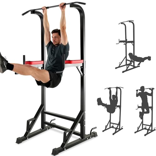 ISE Power Tower Klimmzugstange Freistehend Dip Station belastbar 120KG | Dip Station Multifunktionen Kraftturm für Klimmzugstation im Home-Gym Pull Up Station für Zuhause belastbar 120KG