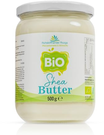 Bio Sheabutter 500 g im Glas– 100% rein, beste Lebensmitelqualität neutral & geruchlos, Karitébutter, vegan