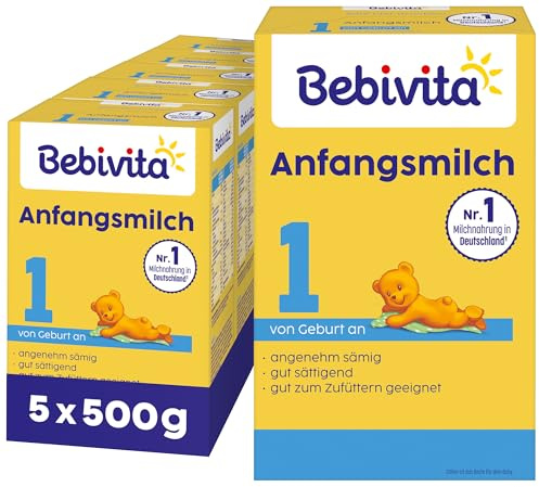 Bebivita 1 Anfangsmilch (5 x 500g), von Geburt an, angenehm sämig & gut sättigend, gut zum Zufüttern