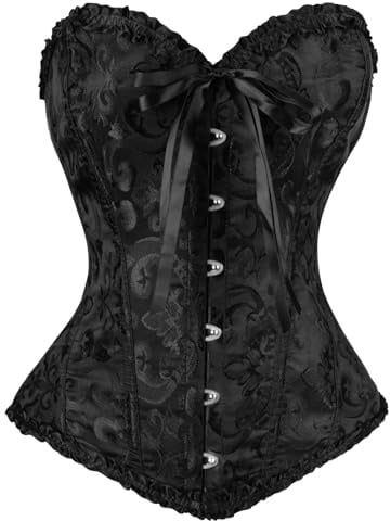 AUYAO Damen Vollbrust Corsage Vintage Corsagen Bustier Corsette Schwarz | Mittelalterliche Schnürbrust Damen Korsett mit Schnürung Blumenprint Korsett Top Corsage Bustier Korsett Unterbrustkorsett