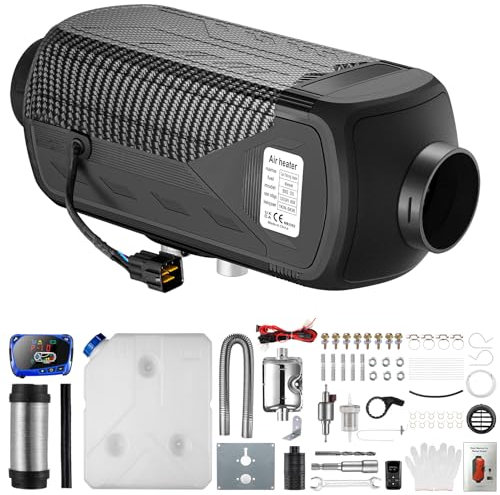 Redriver Standheizung Diesel, 12V/24V Lufterhitzer, Neu Schwarz 8KW Air Diesel Heizung mit Schalldämpfer, 0.1-0.25L/h, LCD Schalter u. Fernbedienung für Auto RV Boote LKW KFZ PKW Wohnmobil