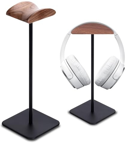 Vegena Kopfhörer Ständer,Walnussholz & Aluminium Headset-Ständer,Gaming Kopfhörer Halter Mit Schwer,Headphone Stand Aus Holz Für Over-Ear-Kopfhörer,Helm(Schwarz)