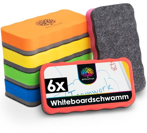 OfficeTree 6x Whiteboard Schwamm Magnetisch - 6 Farben - trocken Whiteboardreiniger entfernt Schrift und Zeichnungen - Tafelwischer - Magnetschwamm - Tafellöscher - Schwamm Whiteboard Eraser