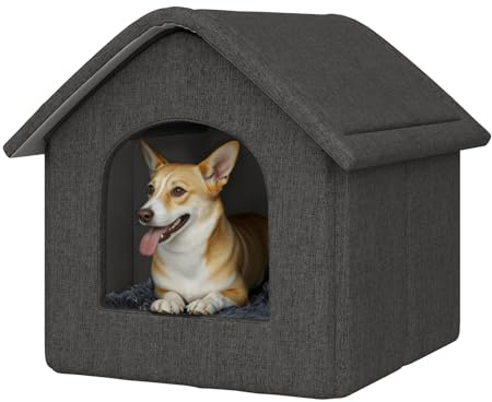EUGAD Große Hundehöhle, Haustierhaus mit Plüschkissen, Hundehaus Hundehütte Outdoor Große Hunde 60x55x60cm, Katzenhaus für Draußen Winterfest Wasserfest Wetterfester für Streuner Haustiere