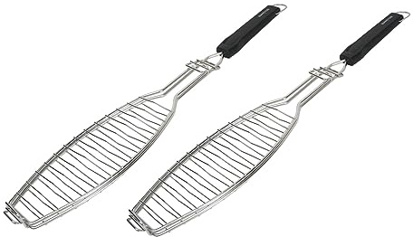 SANTOS 2xXL Fischbräter 61,5cm - Edelstahl Fisch-Grillkorb - Fischhalter mit Hitzeschutzgriff - für Fische bis zu 33cm - Spülmaschinenfest - Fischgrillzange - optimale Grillergebnisse