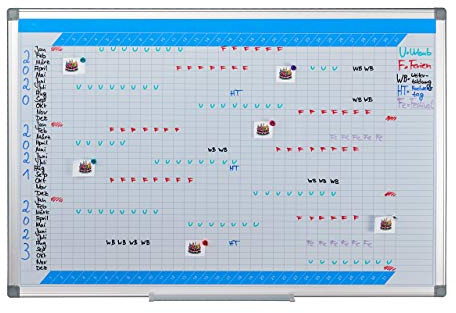 Relaxdays Whiteboard, 3-Jahresplaner, abwischbar, magnetisch, weiß | Planungstafel mit Stiftablage, Magnetwand 60 x 90 cm