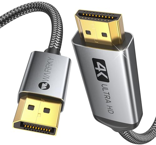 WARRKY 4K DisplayPort auf HDMI Kabel [Vergoldete, Geflochten, Aluminiumhülse], Unidirektionaler DP Quelle zu HDMI Display Verbindungskabel Kompatibel für Laptop, PC, Monitor, TV, Projektor -1,8m
