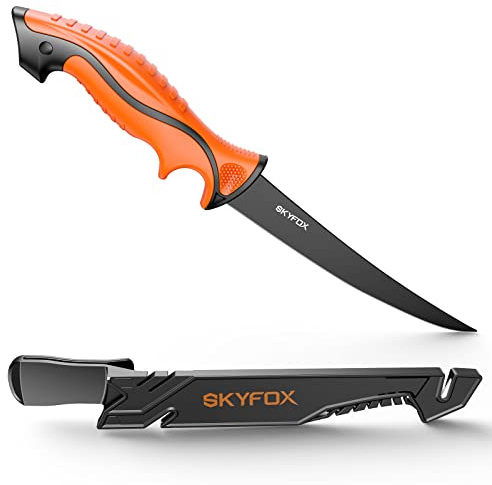 SkyFox Filetiermesser 18cm Küchenmesser, Profi Fischmesser und Ausbeinmesser, G4416 Deutsch Edelstahl Kochmesser, Angelmesser Sehr Scharf, Inklusive Schutz ABS Whetstone Scheide