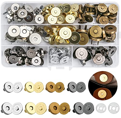 60 Stücke Magnetknöpfe, 14mm und 18mm Metall Magnetische Druckknöpfe 4 Farben Magnetverschluss Nähen Handwork Zubehör für Handtaschen Geldtasche Rucksack Mäntel Jacken