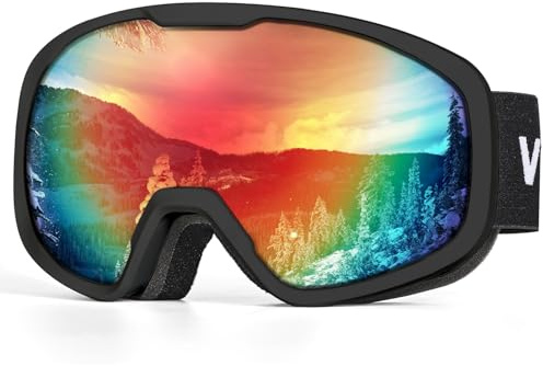 Victgoal Skibrille Herren Damen Snowboardbrille Anti-Beschlag OTG Designed Brille mit UV Schutz Sphärische Brille für Winter Schneesport Skifahren Snowboarding (Schwarz)