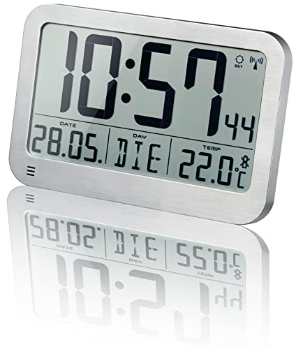 Optus digitale Wanduhr MyTime MC LCD Wand Tischuhr 225x150mm mit Thermometer, silber