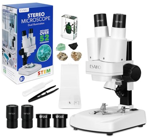 Dual-LED-Kindermikroskop - Wissenschaftsset mit 10 vorbereiteten Objektträgern und 10 leeren DIY-Objektträgern, Mineral- und Insektenproben, Mikroskop-Set für Kinder