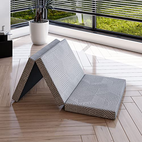 EGOHOME Klappmatratze 75x195 cm, Höhe 10 cm Gästematratze Klappbar, Härtegrade H3 Faltbare Matratze, Reisematratze, 3-Teilige Visco Gel Schaumstoff Faltmatratze für Reisen, Camping, Boden, Gästebett