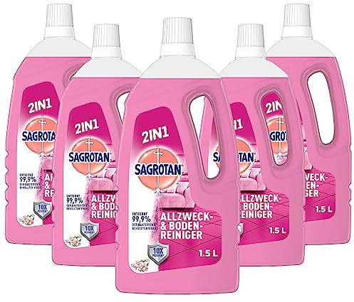 Sagrotan Allzweck-Reiniger Blütenfrische – 2in1 Desinfektionsmittel für die zuverlässige Reinigung von Oberflächen – 5 x 1,5 l Putzmittel
