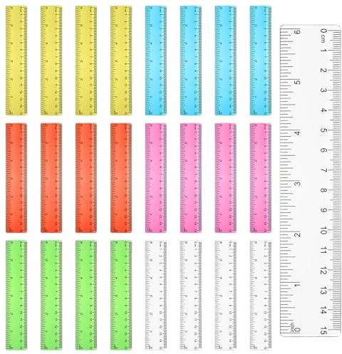 25 Stück Lineal 15cm, Farbiges Kunststoff Lineal 15cm Kunststofflineal, Bunt Transparent Lineale Set, 6 Zoll Gerades Durchsichtiges Lineal Set für Zuhause Schule Bürobedar Klassenzimmer