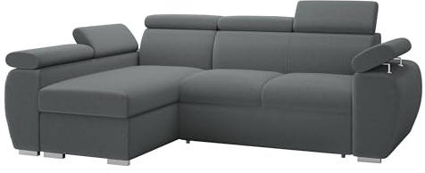 Mirjan24 Ecksofa Boston Mini, Eckcouch mit Schlaffunktion und Bettkasten, Polsterecke mit Einstellbare Kopfstützen, L-Sofa, Polstergarnitur, Wohnlandschaft (Kronos 22, Seite: Links, LC+2r)