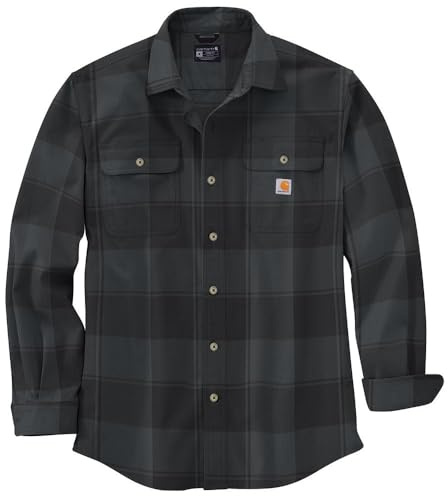 Carhartt Herrenhemd, lockere Passform, schweres Flanellhemd, langärmelig, kariert, Schwarz, XX-Large