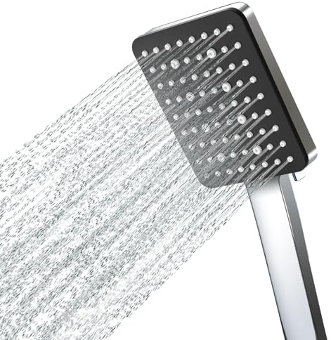 Hochdruck Duschkopf Wassersparend, Handbrause Duschkopf AntiKalk | Regendusche Duschkopf Groß, 6 Strahlarten Duschbrause, Brausekopf für Hartes Wasser, Matteschwarz